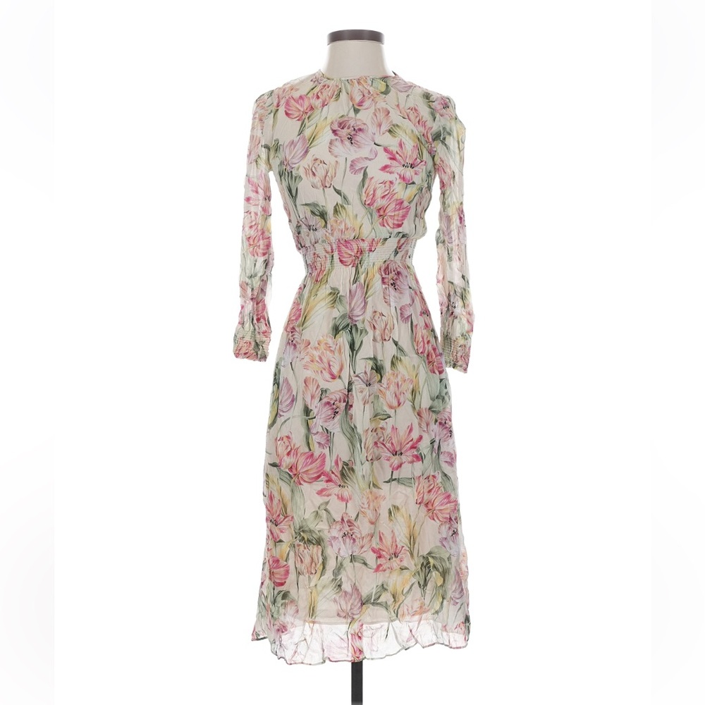 Zara Pink and Green Floral Long Sleeve Dress